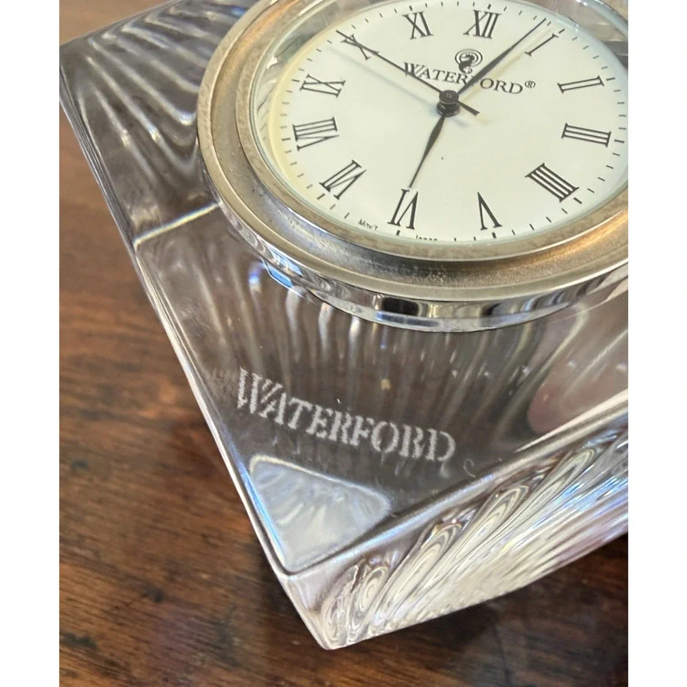 Waterford Crystal Meridian Desk Clock Diamond Cube Fan Cut Quartz Vintage 3.6